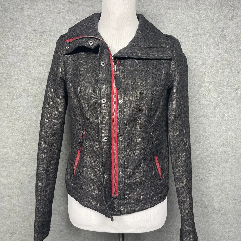 FP We The Free Moto Jacket Sz 4 Textured Tweed Grey Red Zip Edgy Biker Cool Girl